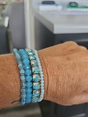 Blue Beaded Stretch Bracelet Set - Unbranded